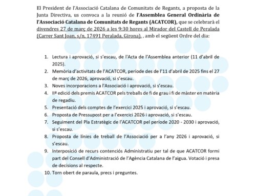 Convocatòria de reunió de l’Assemblea General ACATCOR 2026